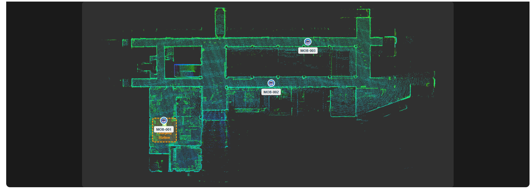 건물 군집 주행 관제탑 (ROBORO Map) 화면